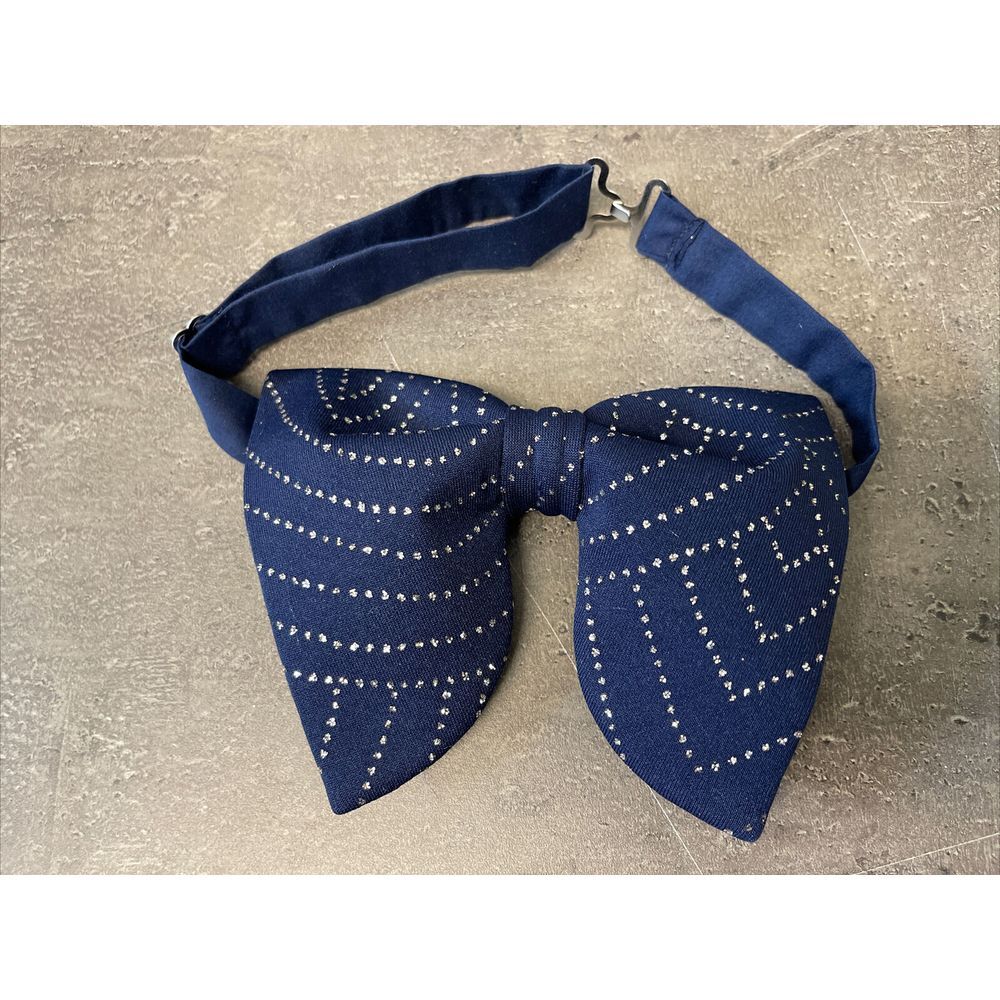 Handmade Oversized Bow tie Vintage style 70`s Navy/Silver Glitter Wedding Gift